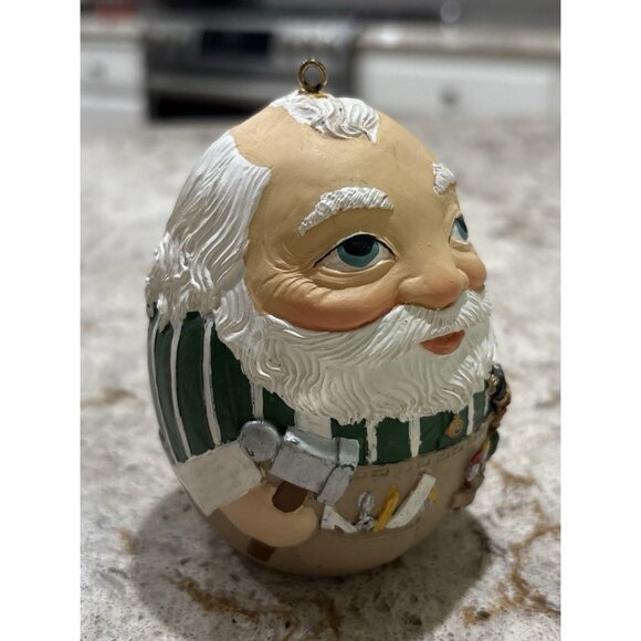 Vintage Roly Poly Santa Toy maker Folk Art Christmas Ornament Egg Shape 4” - Picture 1 of 9
